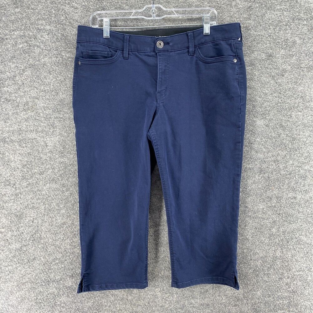 Liz Claiborne Cropped Pants Women 14 Blue Mid Rise Classic Slim Leg Cotton